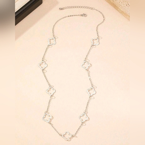 Four Leaf Clover Silver Long Necklace - Picture 4 of 4